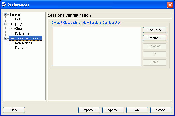 Preferences – Sessions Configuration Dialog Box