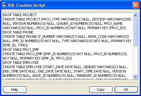 Creation Script Dialog Box
