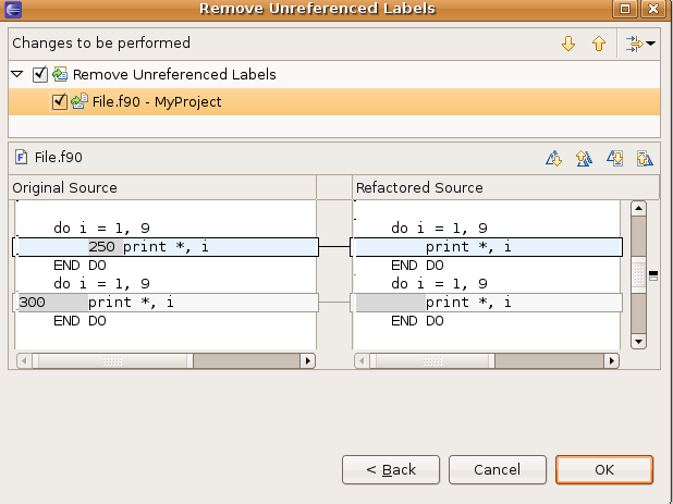Example of the Remove Unreferenced Labels refactoring